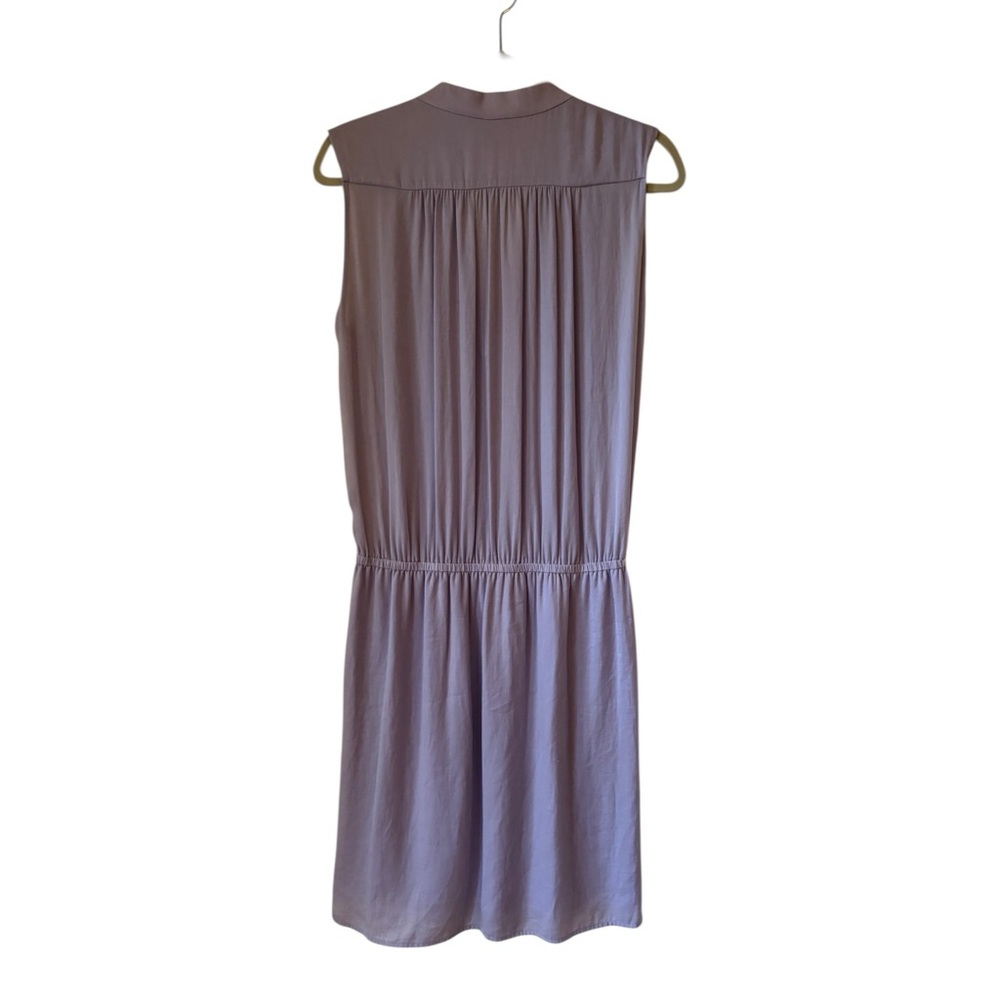 Vince Washed Satin Shirred Shoulder V-Neck Drawstring Waist Dress L Lavender - Picture 3 of 4